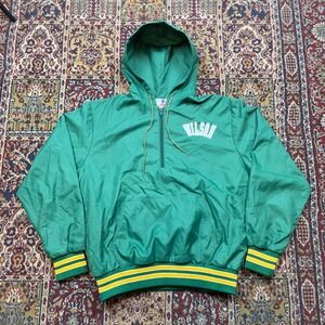 VTG 70s Rennoc Wilson Cross Country Anorak Jacket Green stripe L Pkt Windbreaker